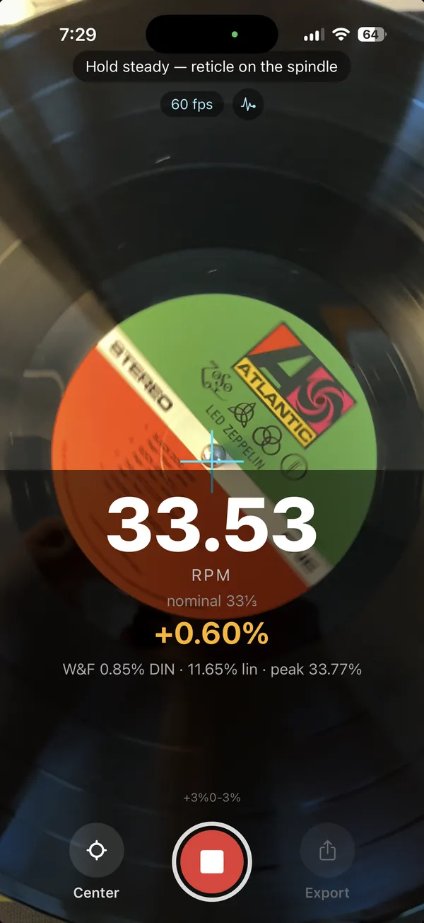 Live RPM & wow-and-flutter
